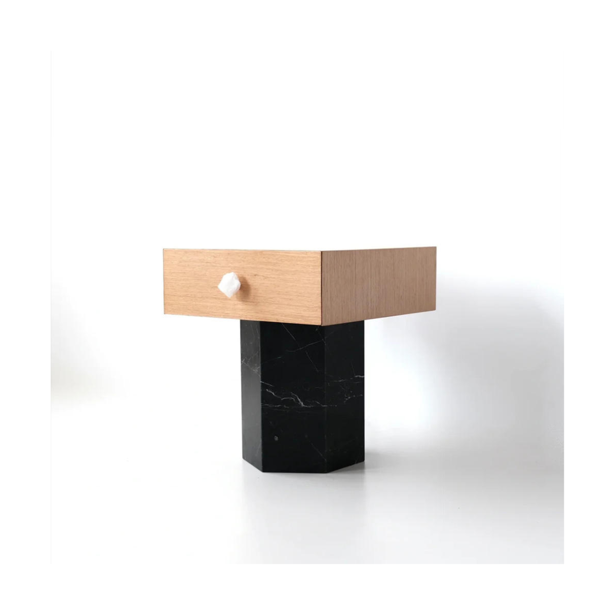 Marble Pedestal Raw-Knob Nightstand Set